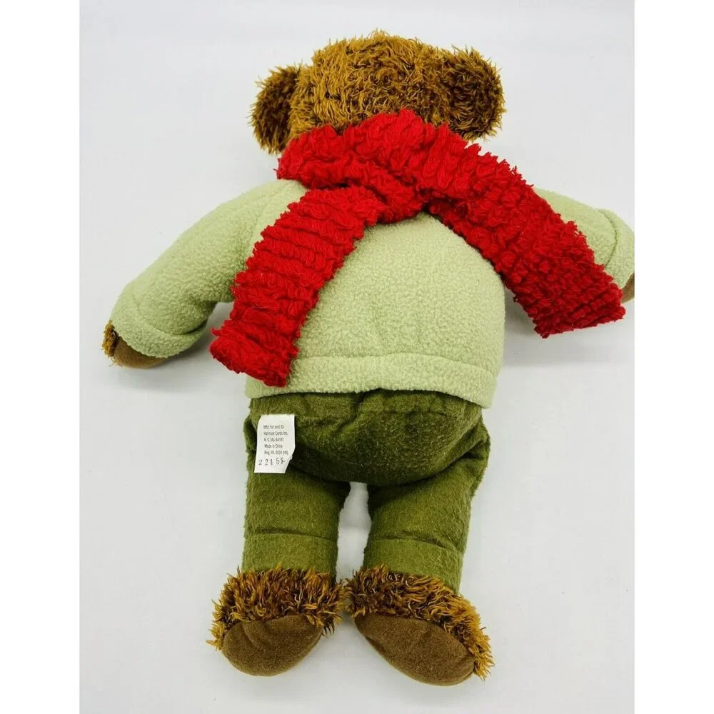 Hallmark Teddy Bear Plush Red Scarf and Mittens with Green Shirt Christmas‎